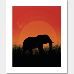 Elephant Silhouette Sunset Posters and Art
